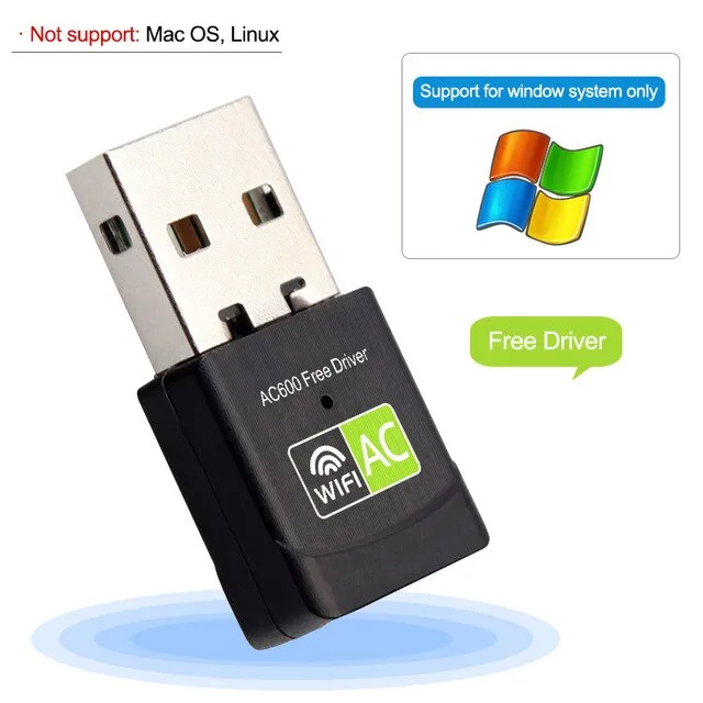Adaptador de Red WiFi USB 600Mbps Dual Band (2.4G / 5G) Mini Plug & Play
