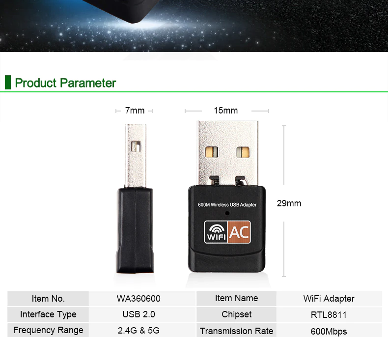 Adaptador WiFi USB 600Mbps Dual Band AC600 - Compatible Windows, Mac y Linux - Image 4