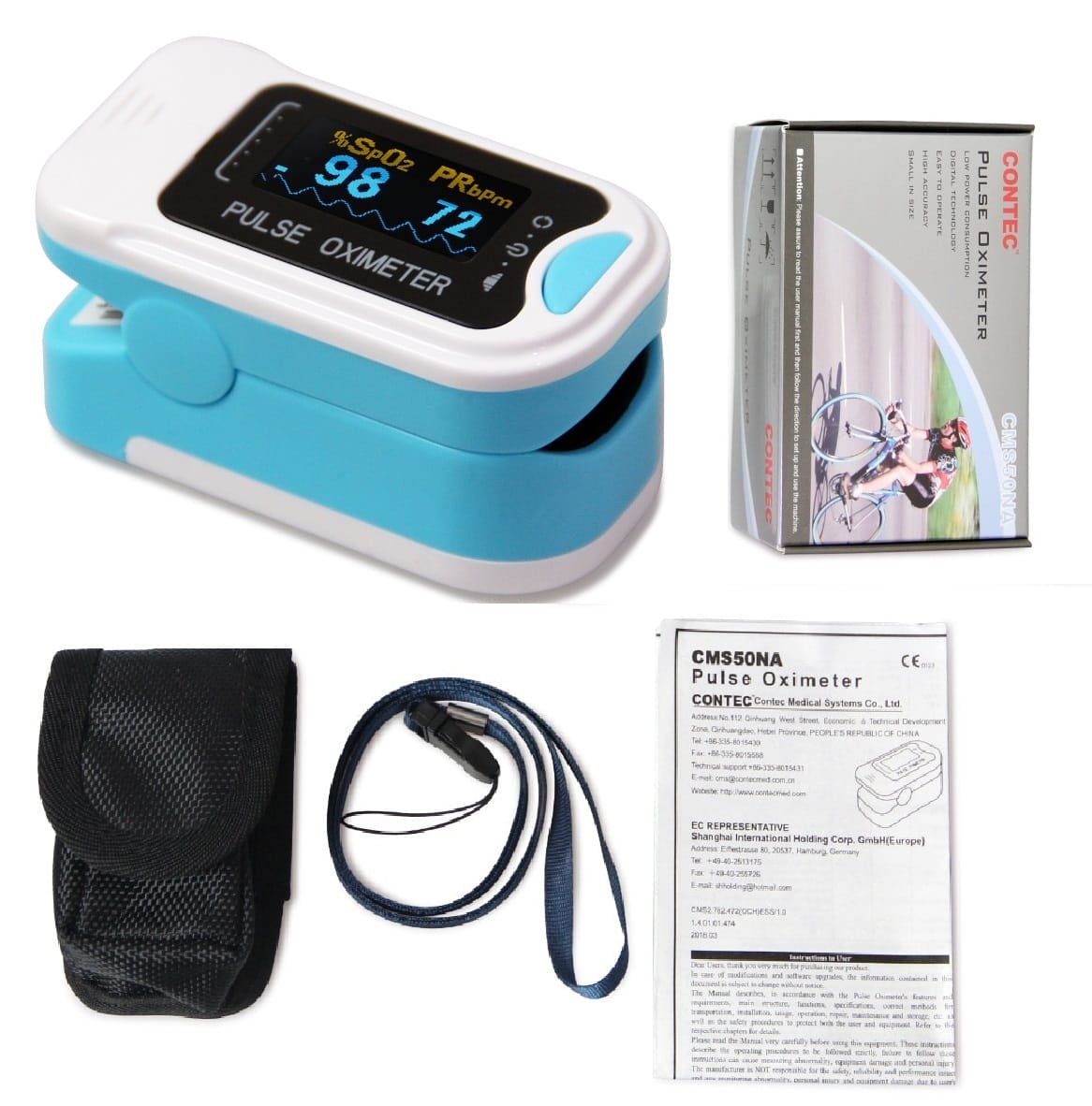 Pulsioxímetro Digital Contec CMS50N (Pantalla OLED) - Certificado FDA + Kit Completo